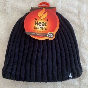 NWT Men's Heat Holders Heatweaver Lined Ribbed Knit Beanie Navy ONESIZE